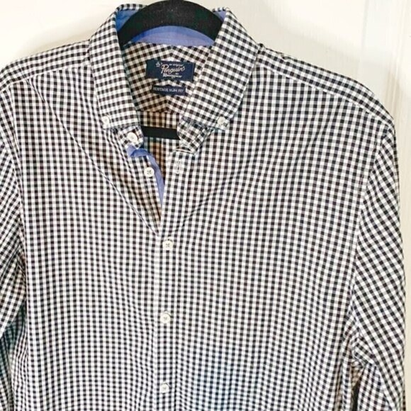 Penguin Heritage Slim Flit Checkered Button Down Lightweight Dress Shirt - Picture 2 of 9
